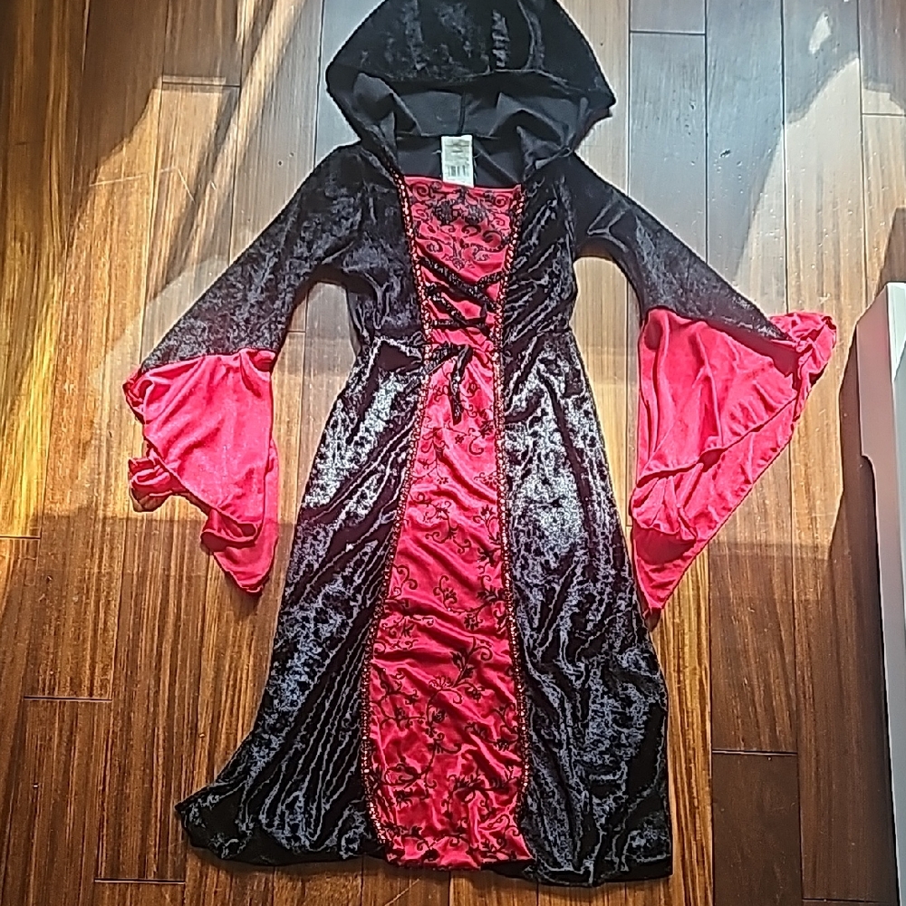 Black and Red Hooded Velvet Dress